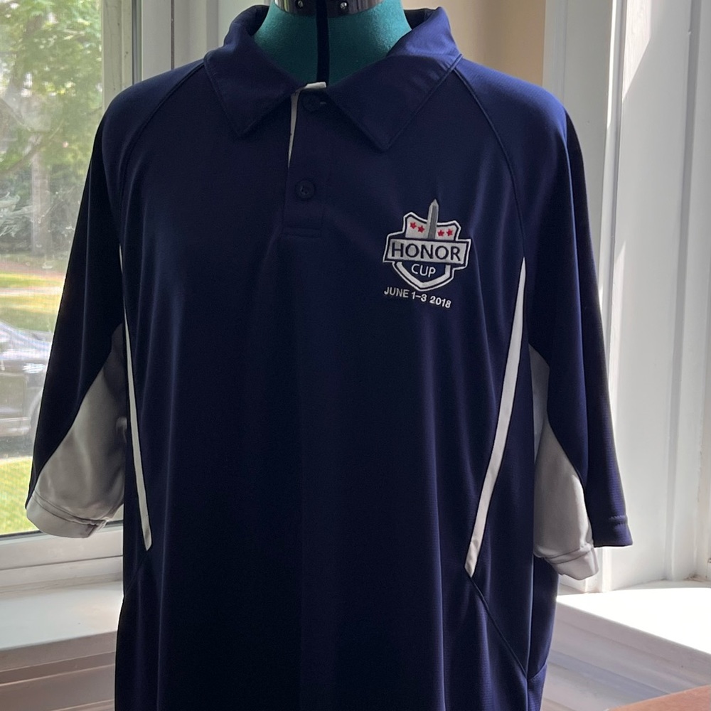 Holloway mens Honor Cup 2018 navy blue golf shirt with white accent. XL